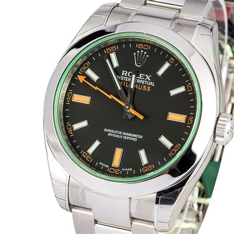 rolex milgauss green face|rolex milgauss 116400 white dial.